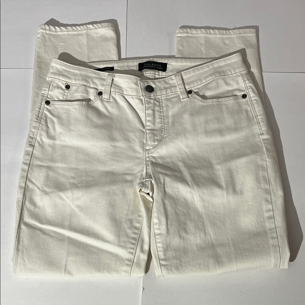 Talbots Flawless Five-Pocket Slim Ankle Denim Jeans Bone White Cream sz 4 Spring